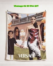 Versace Red White Gold Feather Print Luxury Fashion Flannel Sofa Throw Blanket IMG_1738